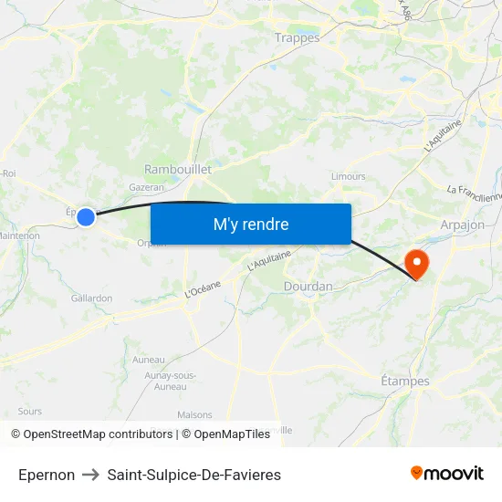 Epernon to Saint-Sulpice-De-Favieres map