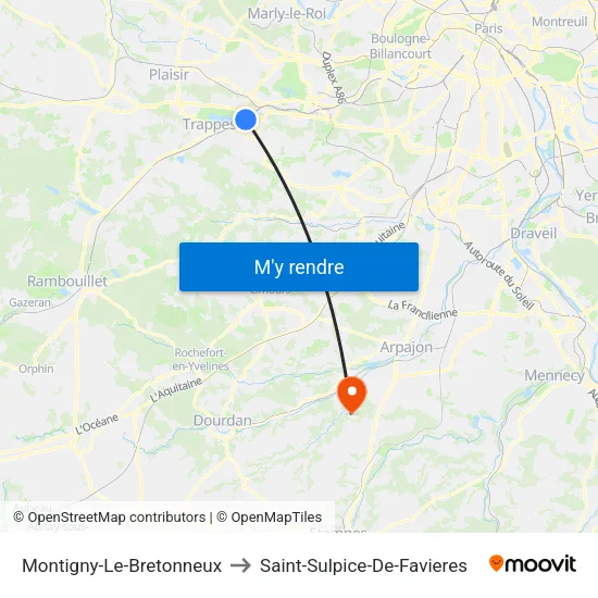 Montigny-Le-Bretonneux to Saint-Sulpice-De-Favieres map