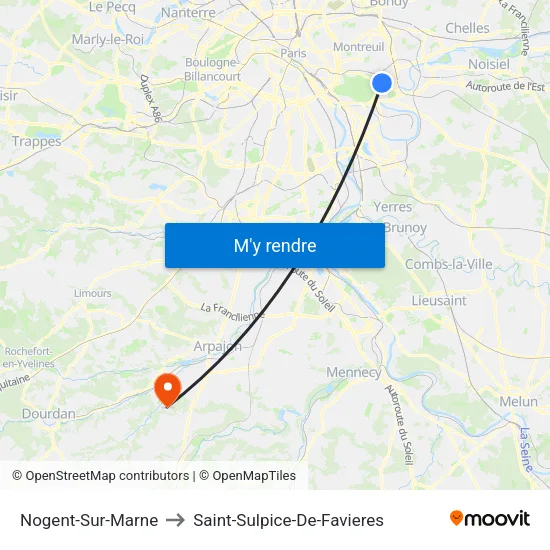 Nogent-Sur-Marne to Saint-Sulpice-De-Favieres map