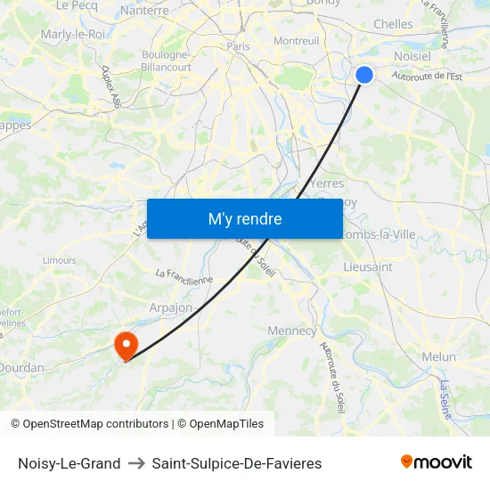 Noisy-Le-Grand to Saint-Sulpice-De-Favieres map