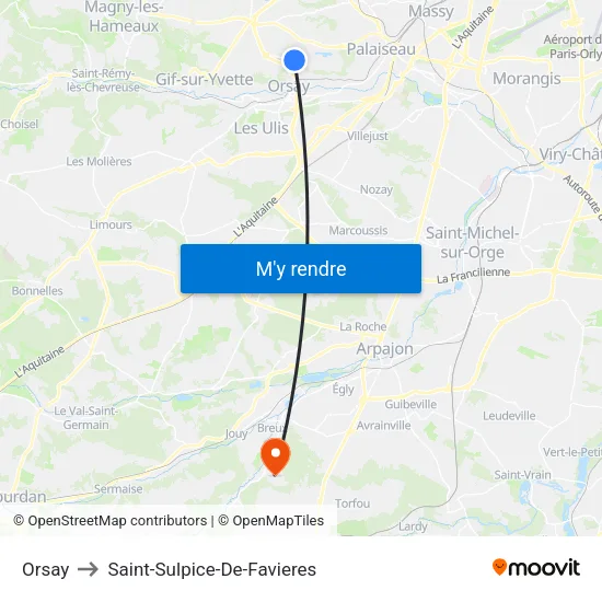 Orsay to Saint-Sulpice-De-Favieres map