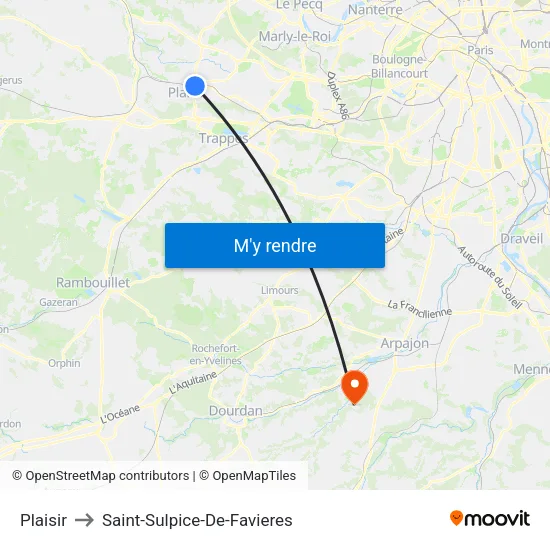 Plaisir to Saint-Sulpice-De-Favieres map