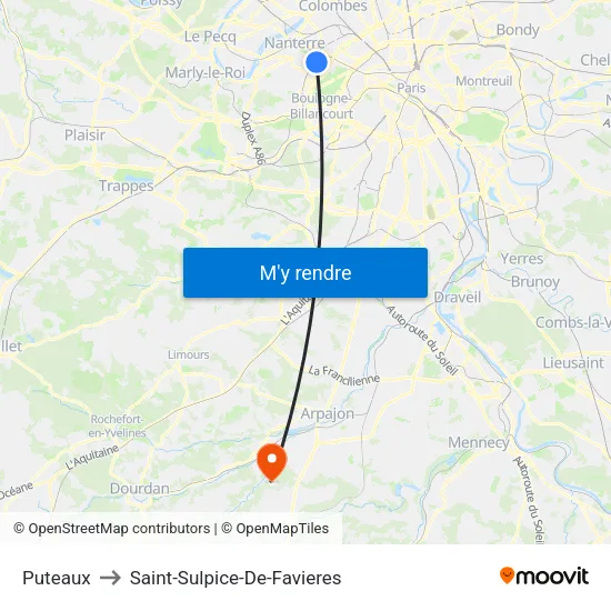 Puteaux to Saint-Sulpice-De-Favieres map