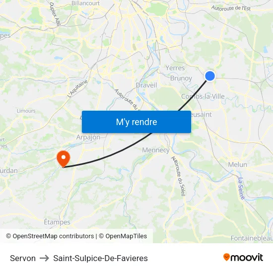 Servon to Saint-Sulpice-De-Favieres map