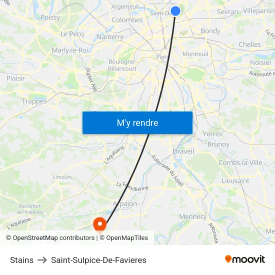Stains to Saint-Sulpice-De-Favieres map