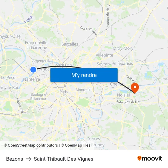 Bezons to Saint-Thibault-Des-Vignes map