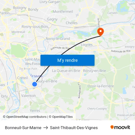 Bonneuil-Sur-Marne to Saint-Thibault-Des-Vignes map