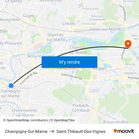 Champigny-Sur-Marne to Saint-Thibault-Des-Vignes map