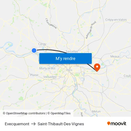 Evecquemont to Saint-Thibault-Des-Vignes map