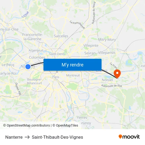 Nanterre to Saint-Thibault-Des-Vignes map