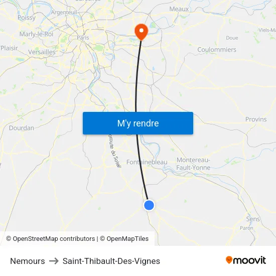 Nemours to Saint-Thibault-Des-Vignes map