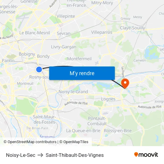 Noisy-Le-Sec to Saint-Thibault-Des-Vignes map
