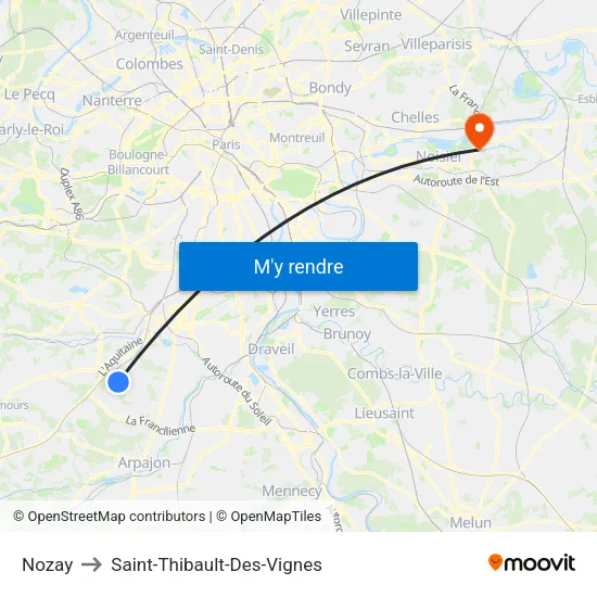 Nozay to Saint-Thibault-Des-Vignes map