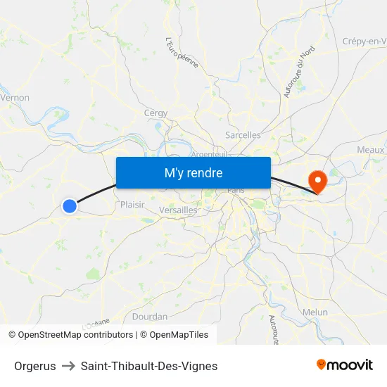 Orgerus to Saint-Thibault-Des-Vignes map