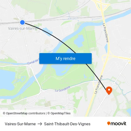 Vaires-Sur-Marne to Saint-Thibault-Des-Vignes map