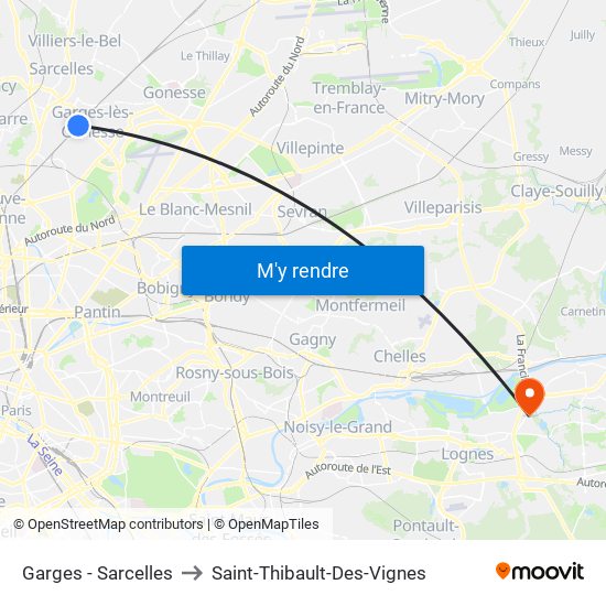 Garges - Sarcelles to Saint-Thibault-Des-Vignes map