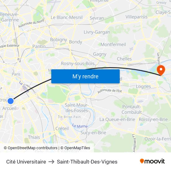 Cité Universitaire to Saint-Thibault-Des-Vignes map