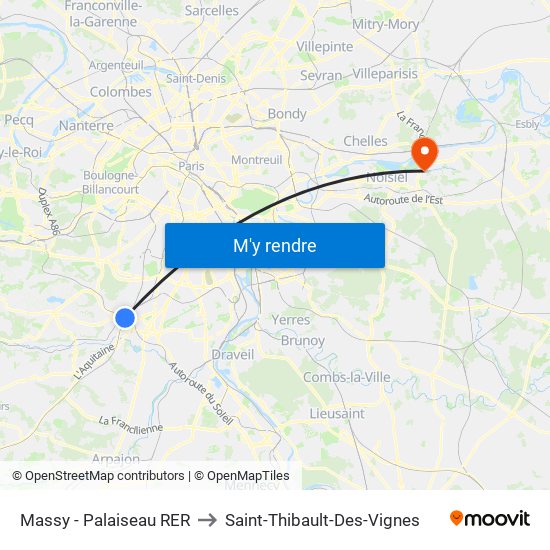 Massy - Palaiseau RER to Saint-Thibault-Des-Vignes map