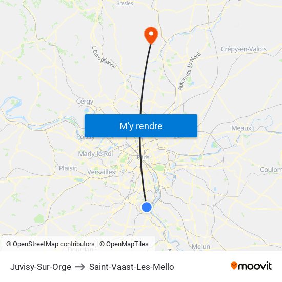 Juvisy-Sur-Orge to Saint-Vaast-Les-Mello map