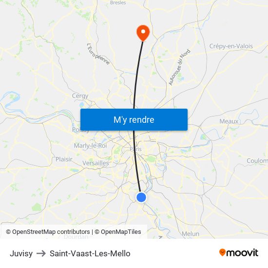 Juvisy to Saint-Vaast-Les-Mello map