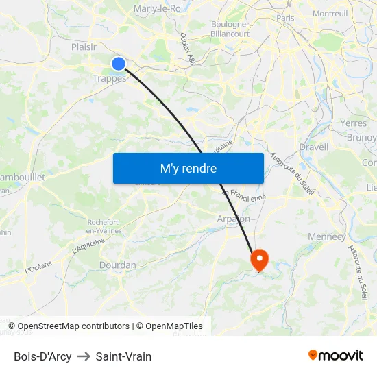Bois-D'Arcy to Saint-Vrain map