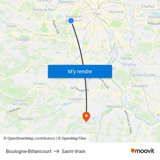 Boulogne-Billancourt to Saint-Vrain map