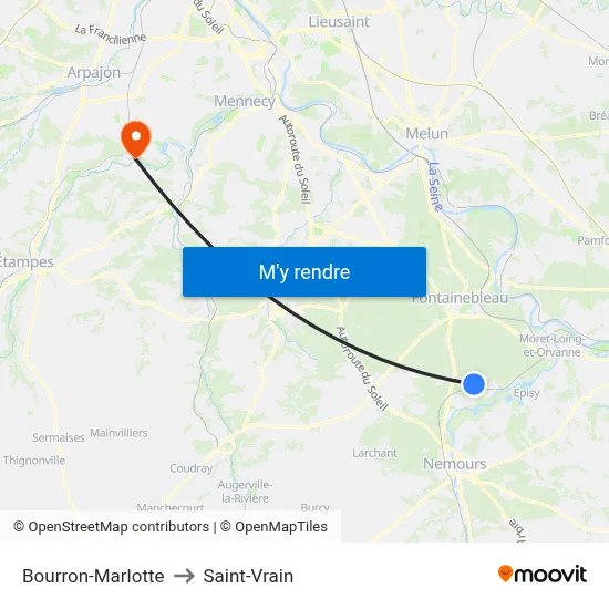 Bourron-Marlotte to Saint-Vrain map