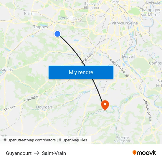 Guyancourt to Saint-Vrain map