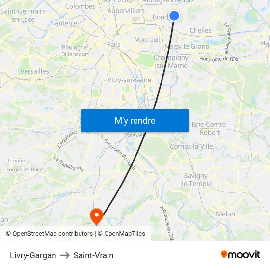 Livry-Gargan to Saint-Vrain map