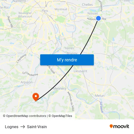 Lognes to Saint-Vrain map