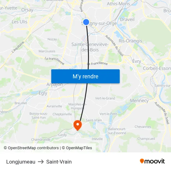Longjumeau to Saint-Vrain map