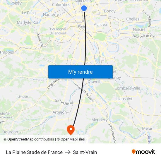 La Plaine Stade de France to Saint-Vrain map