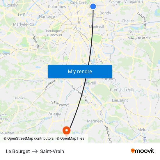 Le Bourget to Saint-Vrain map