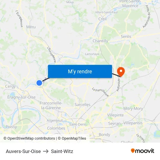 Auvers-Sur-Oise to Saint-Witz map