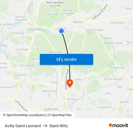 Avilly-Saint-Leonard to Saint-Witz map