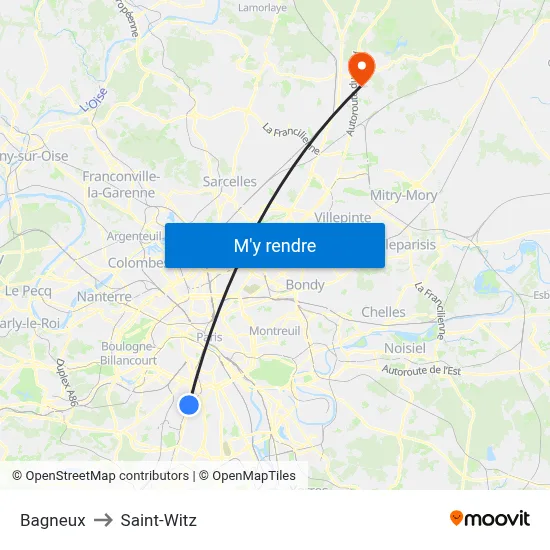 Bagneux to Saint-Witz map