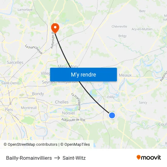 Bailly-Romainvilliers to Saint-Witz map