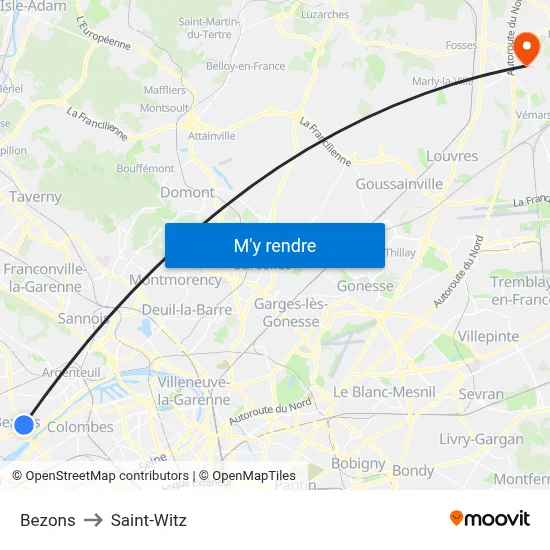 Bezons to Saint-Witz map