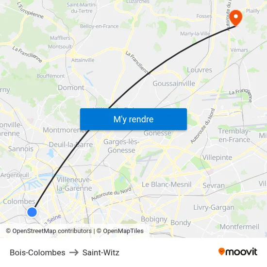 Bois-Colombes to Saint-Witz map
