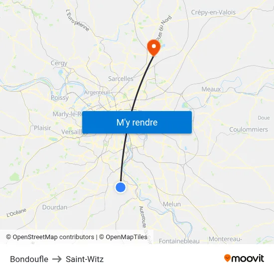 Bondoufle to Saint-Witz map