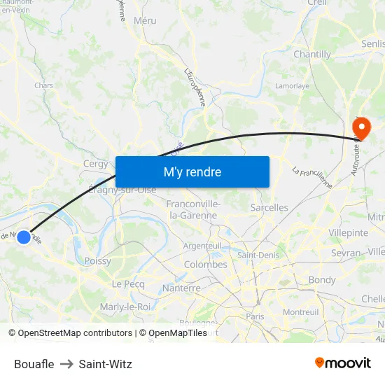 Bouafle to Saint-Witz map