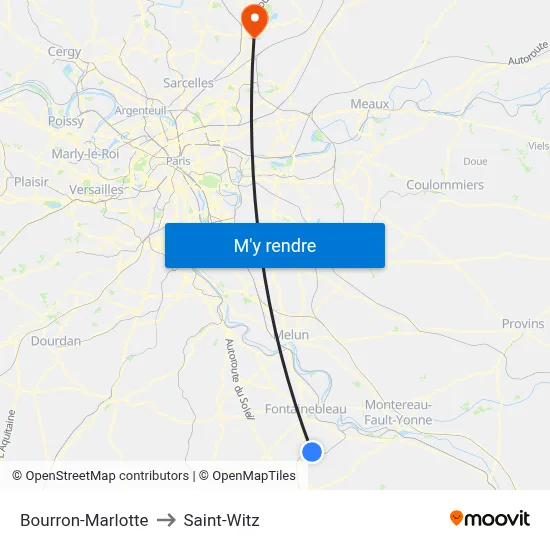 Bourron-Marlotte to Saint-Witz map