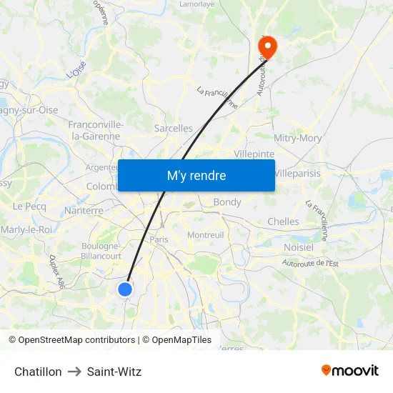 Chatillon to Saint-Witz map