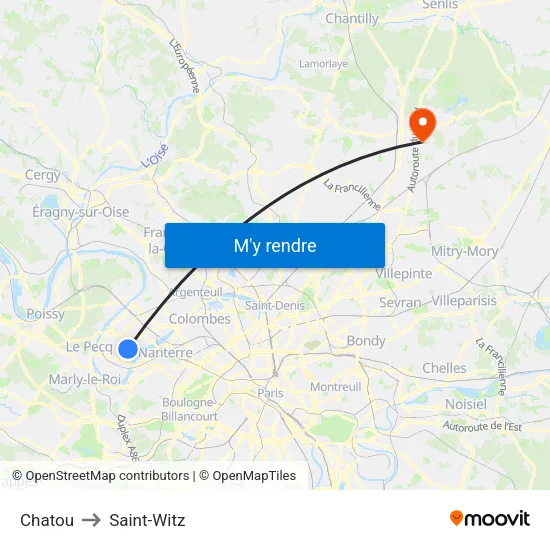 Chatou to Saint-Witz map