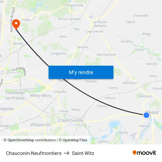 Chauconin-Neufmontiers to Saint-Witz map