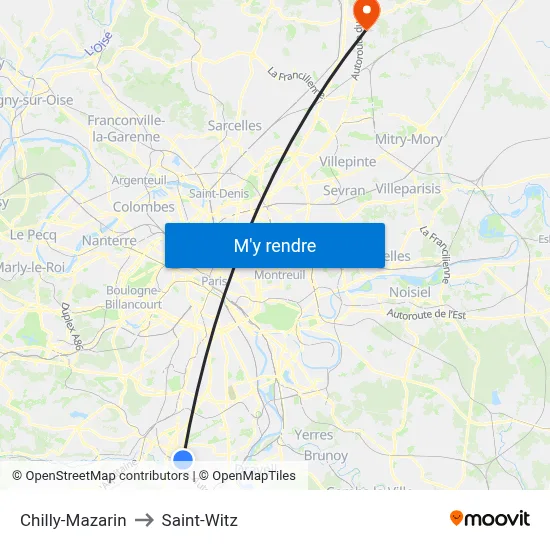 Chilly-Mazarin to Saint-Witz map