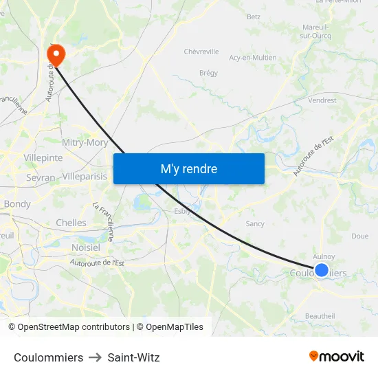 Coulommiers to Saint-Witz map