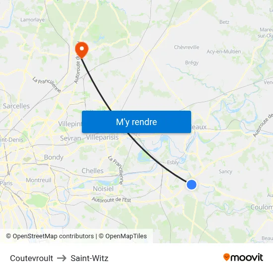 Coutevroult to Saint-Witz map