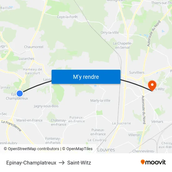 Epinay-Champlatreux to Saint-Witz map