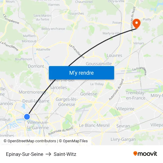 Epinay-Sur-Seine to Saint-Witz map